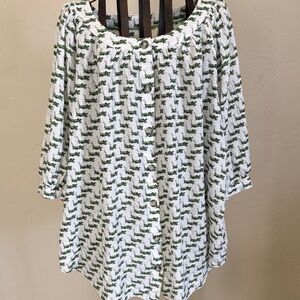 Maeve by anthropology Green and White Button Down Shirt